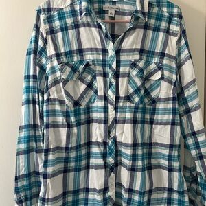 Croft & Barrow Teal and White Plaid Shirt